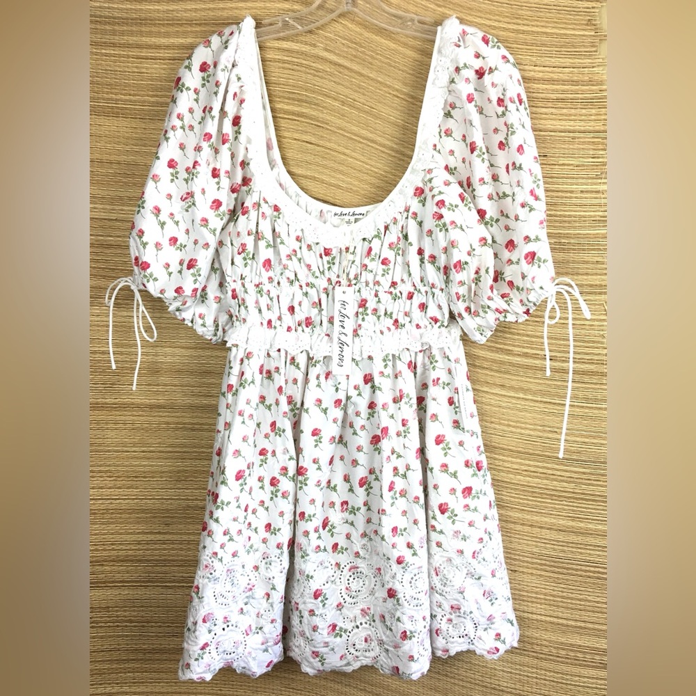 FOR LOVE & LEMONS NWT JACKSON COTTON EMBROIDERED MINI DRESS IN FLORAL PRINT S - Picture 5 of 16